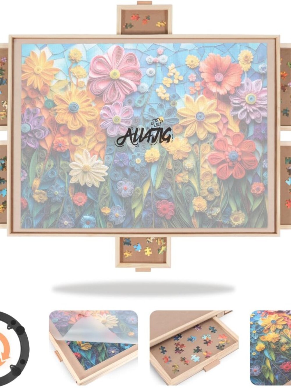 2000 Pieces Rotating Puzzle Board with 6 Drawers and Cover,28.50"x40.16"Portable